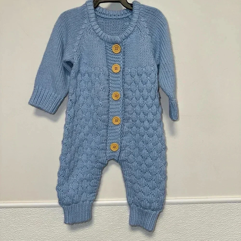 Baby Boy Winter Romper Jumpsuit 66 Light Blue (6 months) Wooden Buttons